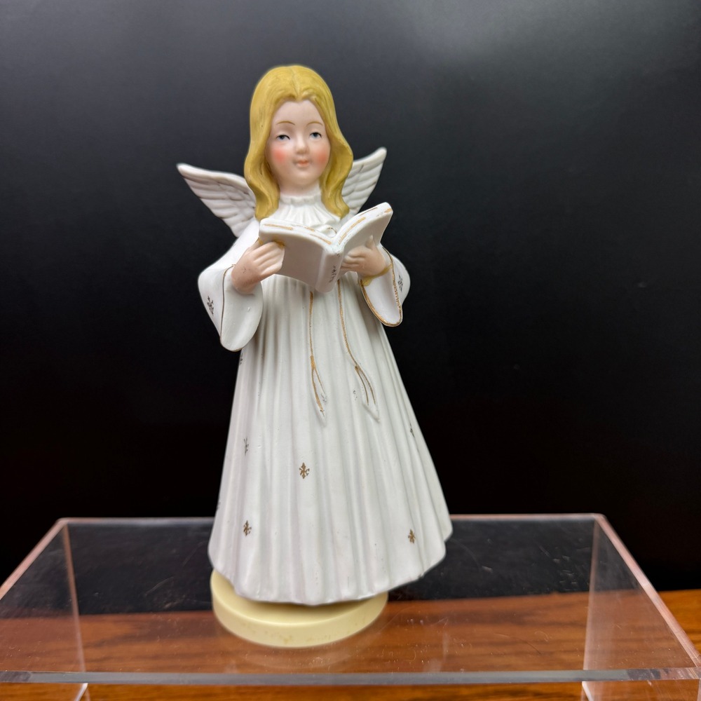 Angel Music Box Gorham Japan Figurine Porcelain Spin Silent Night Holiday LOOK
